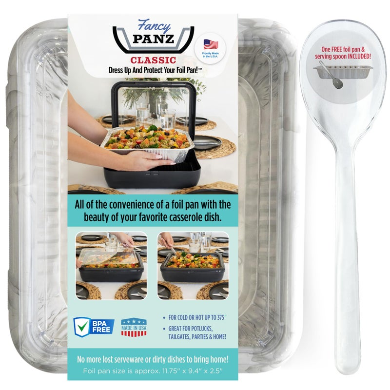 Fancy Panz Classic Pan  Dress Up & Protect Your Foil Pan  Made in USA  Fits Half Size Foil Pans. Hot or Cold Food. Stackable for easy travel. (Marble) - Image 1